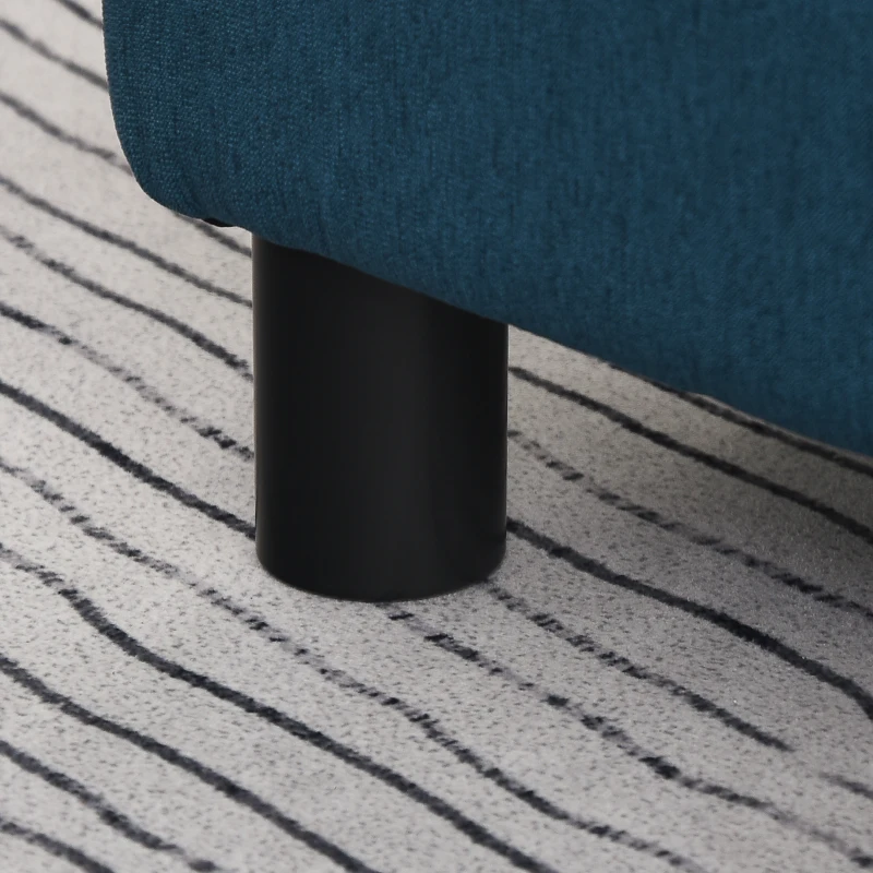 HOMCOM Footstool, Linen Upholstered Footrest, Small Ottoman Foot Rest with Wooden Frame for Living Room, 40 x 30 x 24cm, Blue