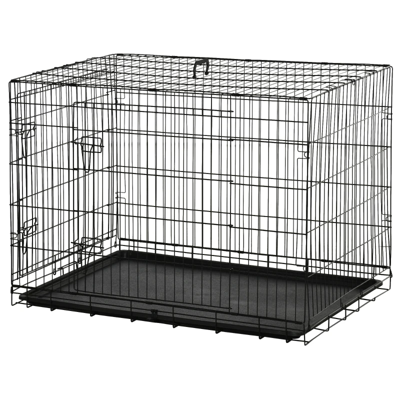 PawHut Gaiola para Cães Pequenos Gaiola para Animal de Estimação Dobrável com 2 Portas Alça de Transporte Bandeja Removível Aço 106x71x76cm Preto