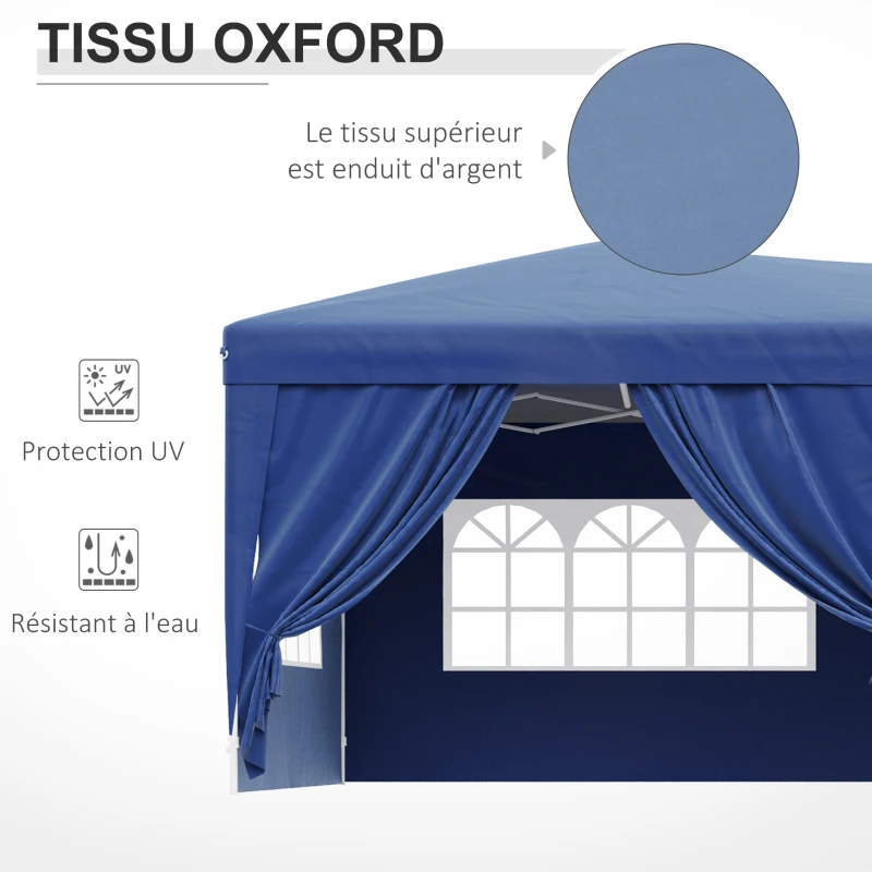 HOMCOM Tonnelle de Jardin pop-up 6 x 3 m Tente d'extérieur Tente de Reception Pliante pavillon chapiteau Barnum avec 4 parois latérales Oxford 210D Bleu Cote demontables