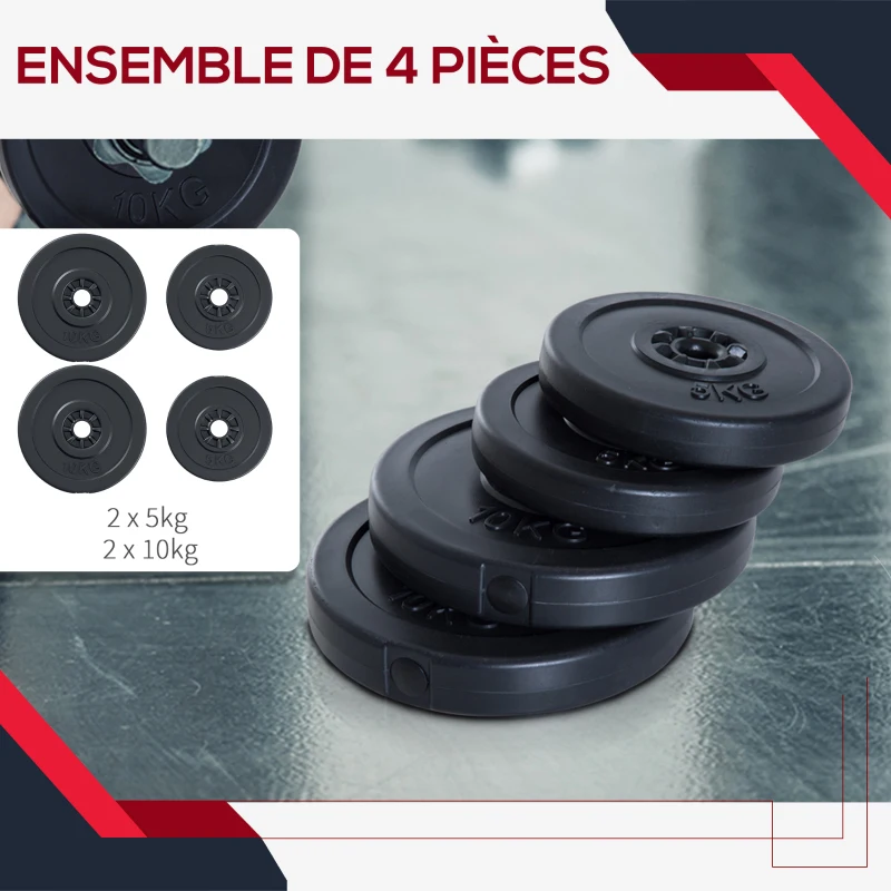 LOT DE 4 DISQUES DE POIDS POUR HALTERE EXERCICE DE FITNESS MUSCULATION 30KG NEUF 12