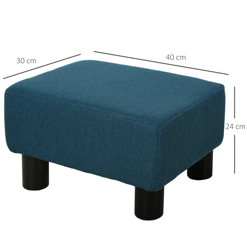 HOMCOM Footstool, Linen Upholstered Footrest, Small Ottoman Foot Rest with Wooden Frame for Living Room, 40 x 30 x 24cm, Blue