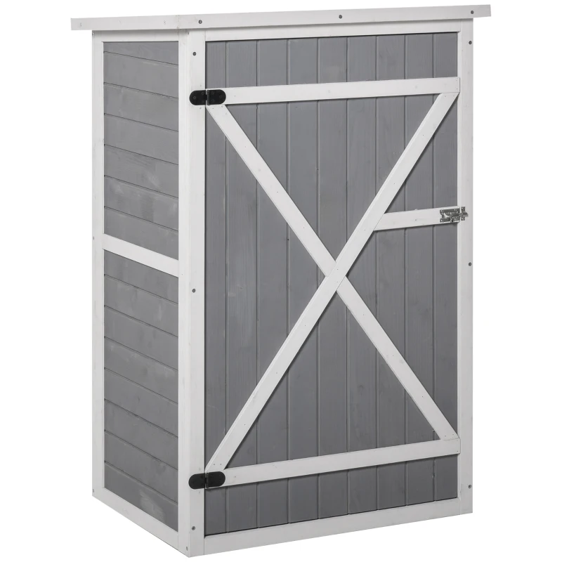 Outsunny Garden Shed Wooden Garden Storage Shed Fir Wood Tool Cabinet Organiser with Shelves 75L x 56W x115Hcm Grey