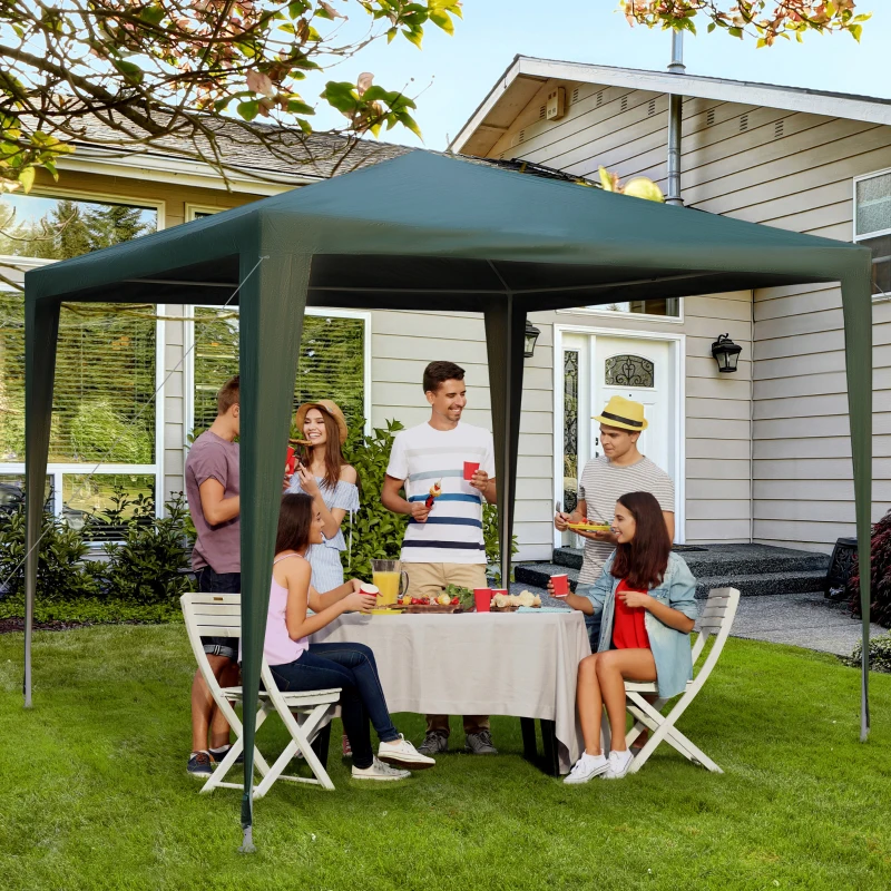 Outsunny Gartenpavillon Partyzelt Gartenpavillon Gartenzelt Festzelt Zelt Klicksystem 90 g/m² PE-Plane Stahl Dunkelgrün 2,7 x 2,7 m