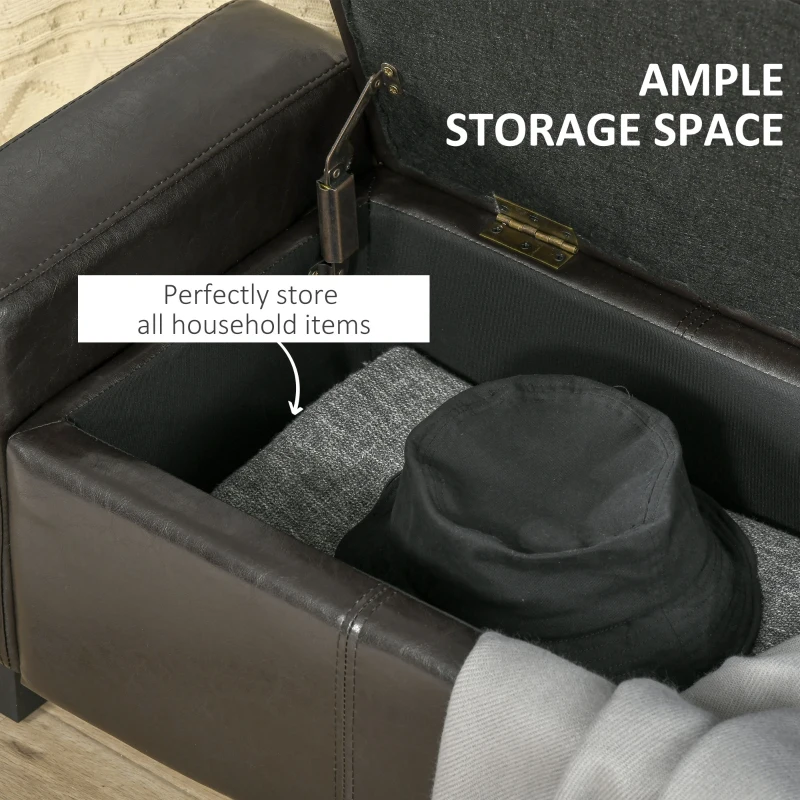 HOMCOM Leather Storage Ottoman, Upholstered Flip-Lip Ottoman Brown