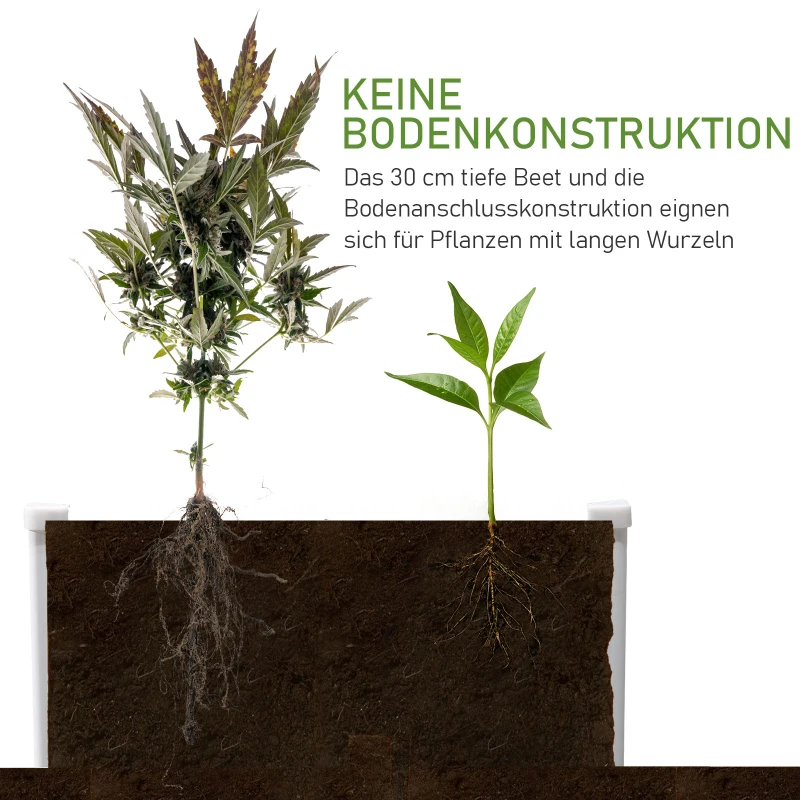Outsunny Verhoogde Kweekbak, Plantenbak met Drainagefunctie, Bescherming tegen Ongedierte, Kunststof, Grijs, 100 x 80 x 30 cm