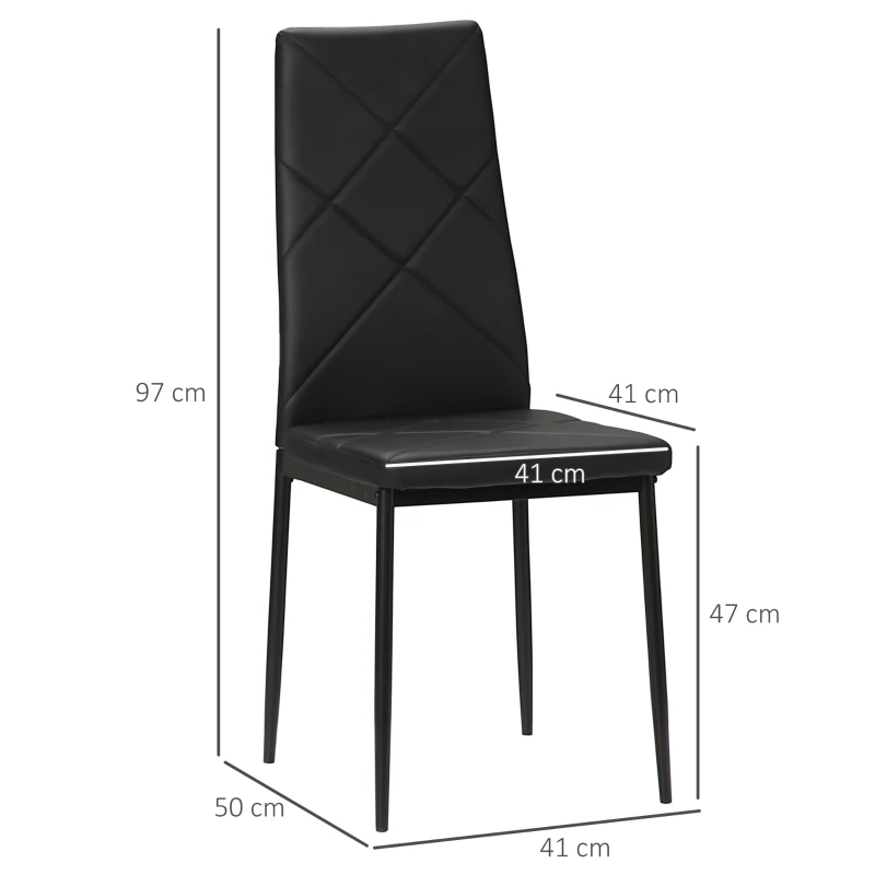 HOMCOM Set di 4 Sedie da Pranzo con Schienale Alto in Finta Pelle e Acciaio, 41x50x97cm, Nero