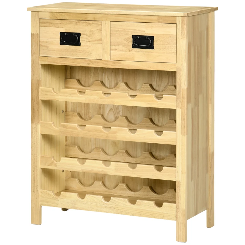 HOMCOM Liquor Cabinet Wine Storage Cabinet with 20-Bottle Wine Racks 2 Drawers for Kitchen Dining Room Natural Wood Effect