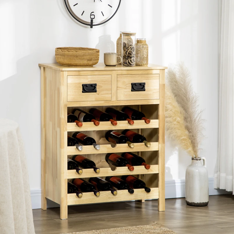 HOMCOM Liquor Cabinet Wine Storage Cabinet with 20-Bottle Wine Racks 2 Drawers for Kitchen Dining Room Natural Wood Effect