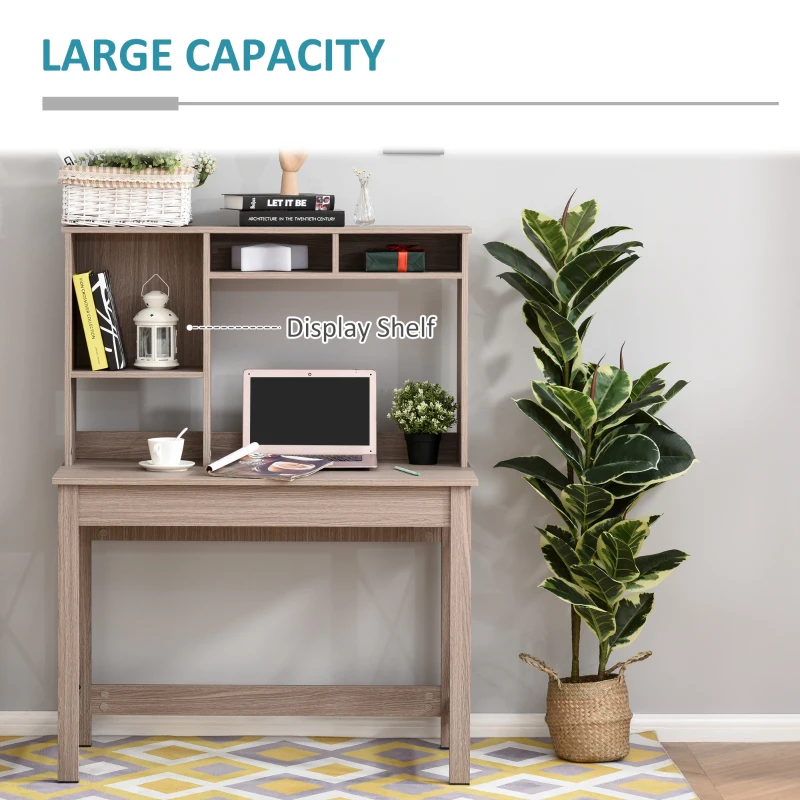 HOMCOM Computer Desk with Hutch, Bookshelf, Display Shelves Rectangle Home Office Table Workstation, Brown Wood Grain