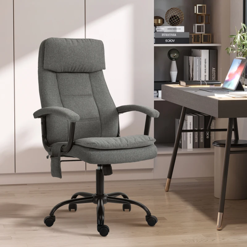 Vinsetto Office Chair, Linen Fabric Desk Chair with 2 Point Massage in Lumbar, Adjustable Height, Rolling Wheels, Grey