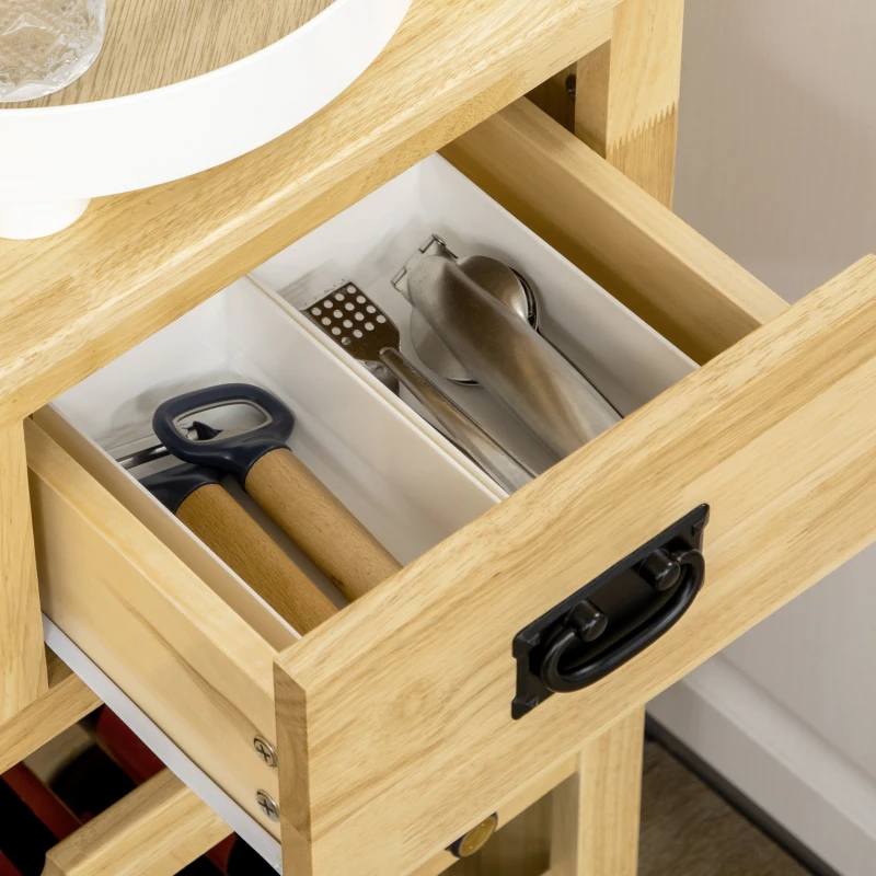 HOMCOM Liquor Cabinet Wine Storage Cabinet with 20-Bottle Wine Racks 2 Drawers for Kitchen Dining Room Natural Wood Effect