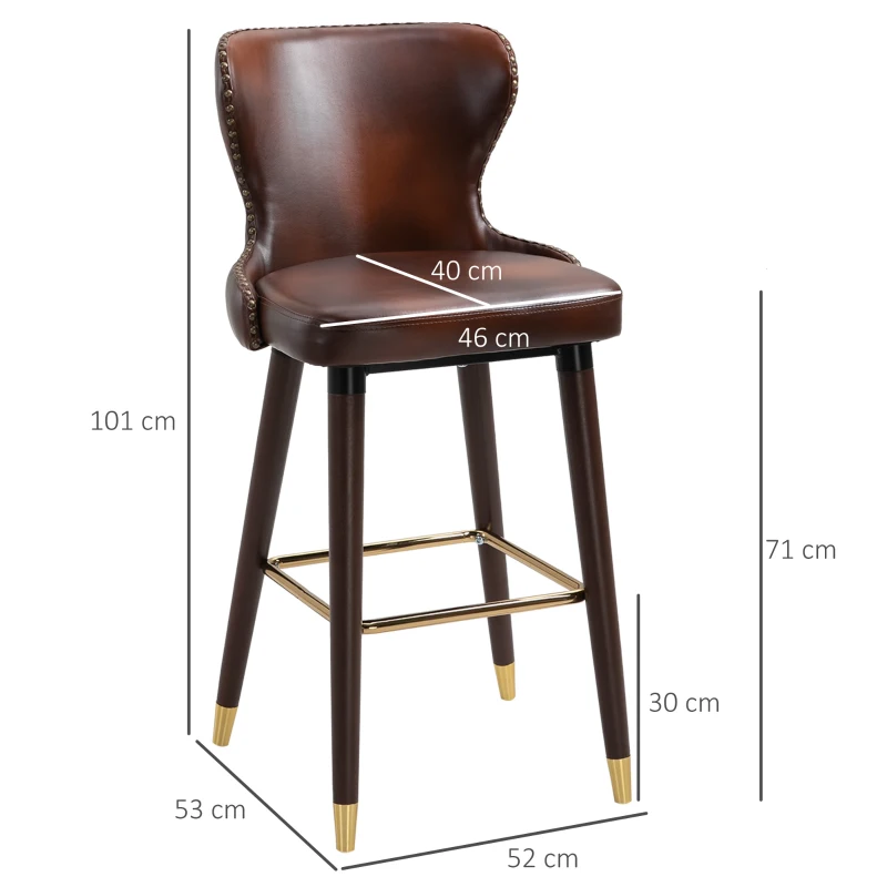 HOMCOM 2 Pieces Home Luxury Counter-Height Bar Chair, European Style,Brown and Golden(m-3)