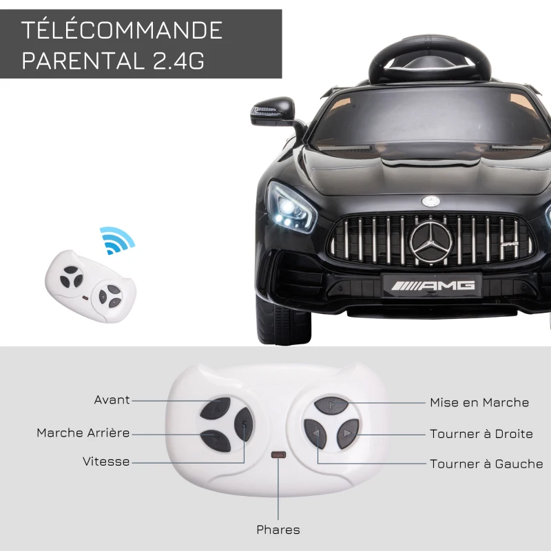 HOMCOM Voiture véhicule électrique Enfants 12 V - V. Max. 5 Km/h Effets sonores, Lumineux, télécommande Mercedes-AMG GT R Noir