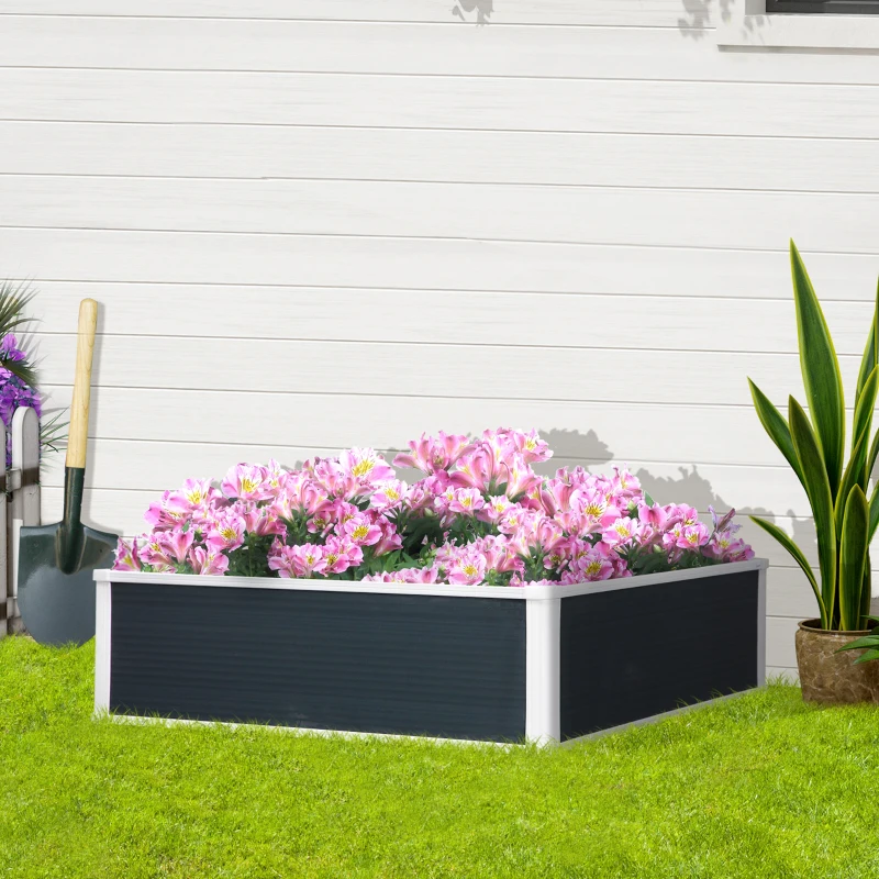 Outsunny Verhoogde Kweekbak, Plantenbak met Drainagefunctie, Bescherming tegen Ongedierte, Kunststof, Grijs, 100 x 80 x 30 cm