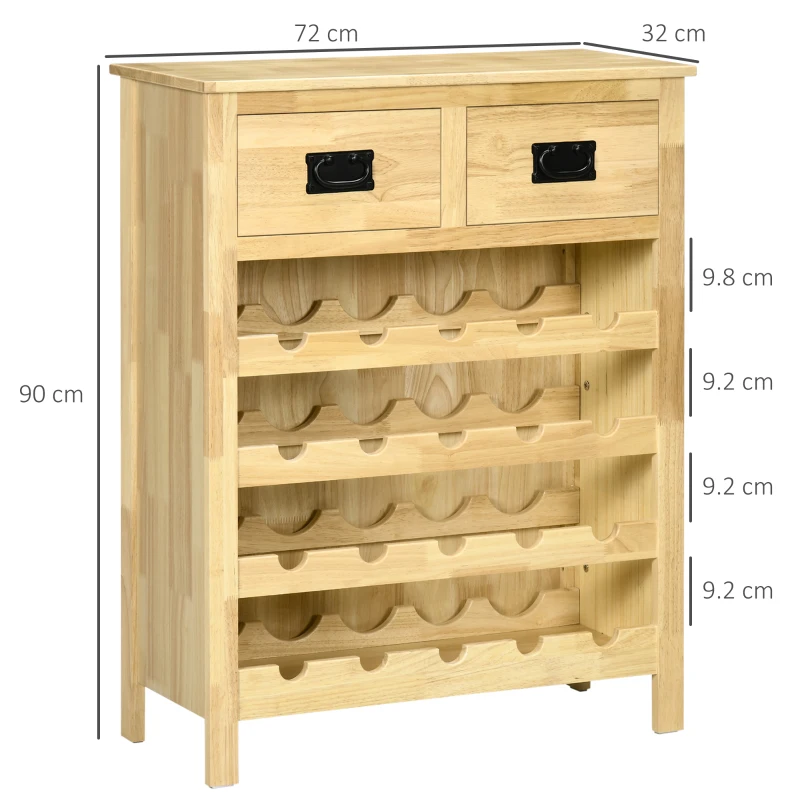 HOMCOM Liquor Cabinet Wine Storage Cabinet with 20-Bottle Wine Racks 2 Drawers for Kitchen Dining Room Natural Wood Effect