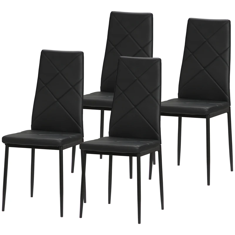 HOMCOM Set di 4 Sedie da Pranzo con Schienale Alto in Finta Pelle e Acciaio, 41x50x97cm, Nero