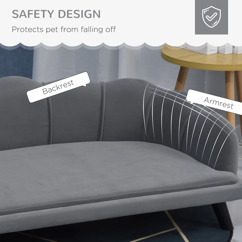 PawHut Dog Sofa, Pet Couch Bed for Medium, Large Dogs, with Legs, Cushion - Grey