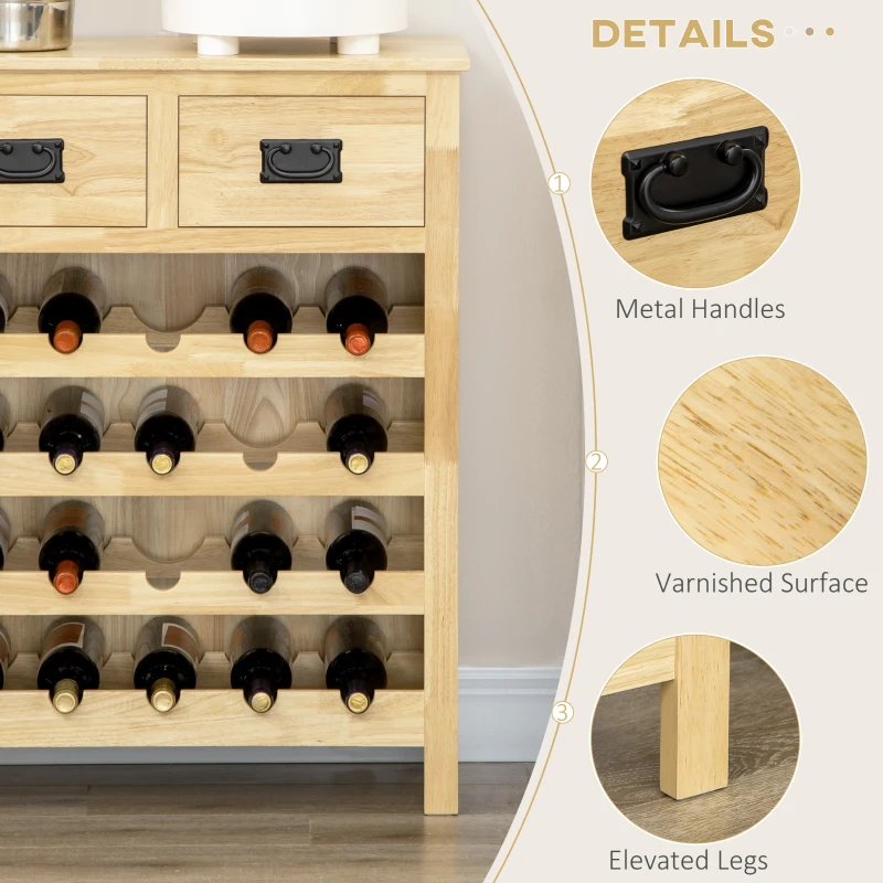 HOMCOM Liquor Cabinet Wine Storage Cabinet with 20-Bottle Wine Racks 2 Drawers for Kitchen Dining Room Natural Wood Effect