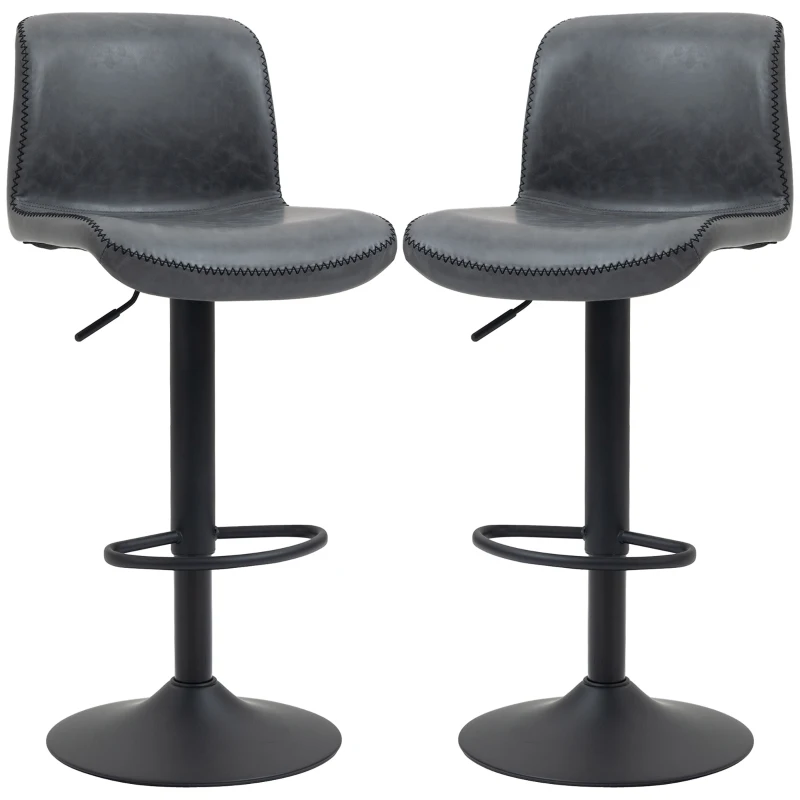 HOMCOM Set of 2 Bar Stool Adjustable Height Swivel Footrest and Base for Breakfast Bar, Kitchen and Home, Dark Grey