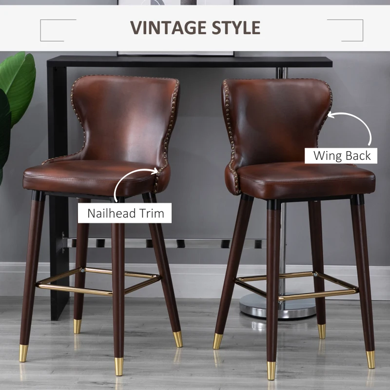 HOMCOM 2 Pieces Home Luxury Counter-Height Bar Chair, European Style,Brown and Golden(m-4)