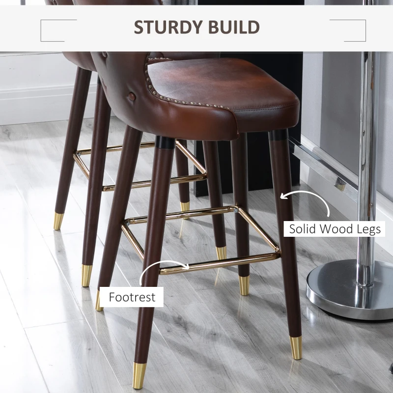HOMCOM 2 Pieces Home Luxury Counter-Height Bar Chair, European Style,Brown and Golden(m-5)