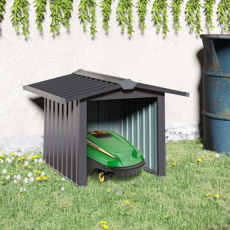 OUTSUNNY Automatic Lawn Mower Shed with Pointed Roof, Outdoor Storage, Steel, 88cm x 87cm