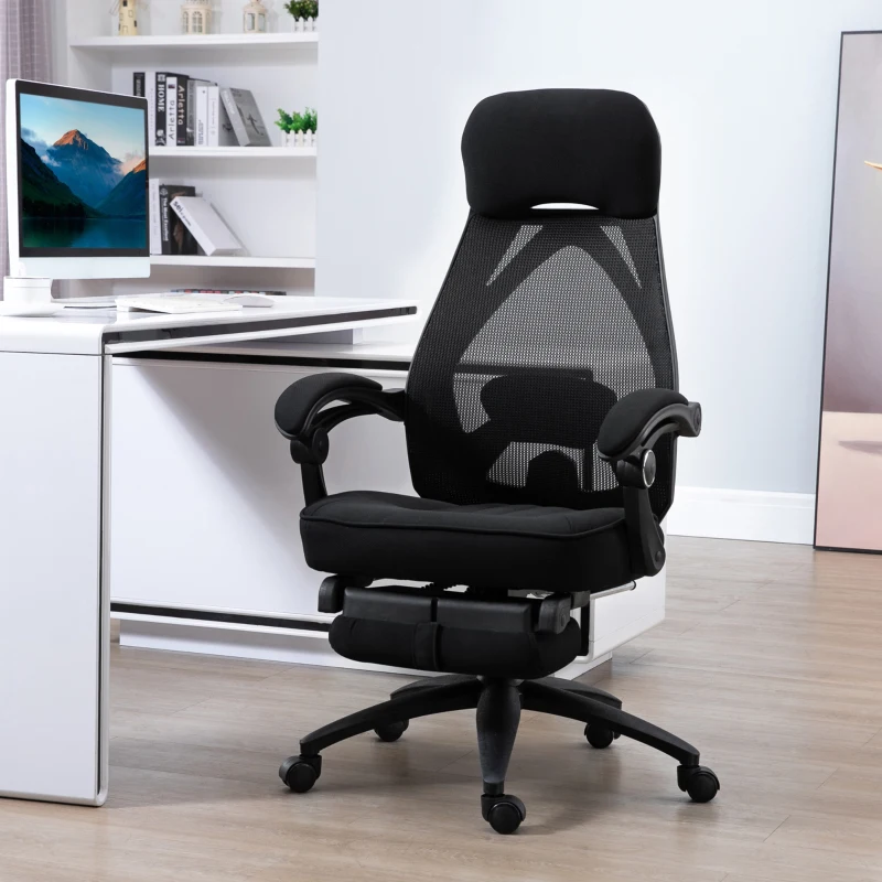 Vinsetto Office Chair with Footrest,High Back Swivel Desk Chair with Adjustable Height and Headrest for Home Office, Black