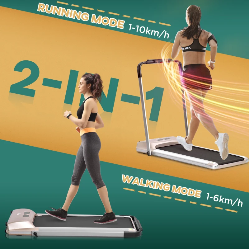 HOMCOM 1-10kmh Folding Treadmill, Electric Running machine, with Wheels, Safety Button, LCD Monitor, Phone Holder