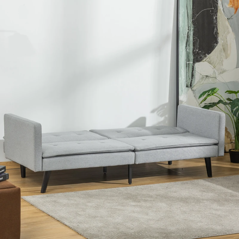 HOMCOM 3-Seater Sofa Bed Click-Clack Settee Recliner Couch with Wood Legs for Living Room, Grey