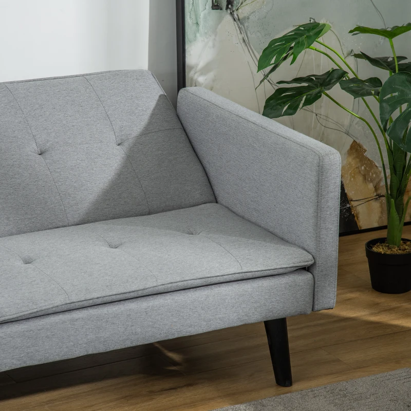 HOMCOM 3-Seater Sofa Bed Click-Clack Settee Recliner Couch with Wood Legs for Living Room, Grey