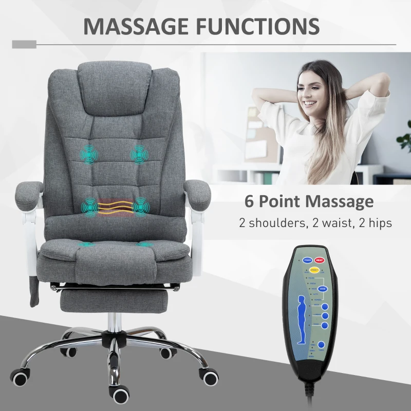 Vinsetto Heated 6 Points Vibration Massage Executive Office Chair Adjustable Swivel Ergonomic High Back Desk Chair Recliner with Footrest Grey(m-5)
