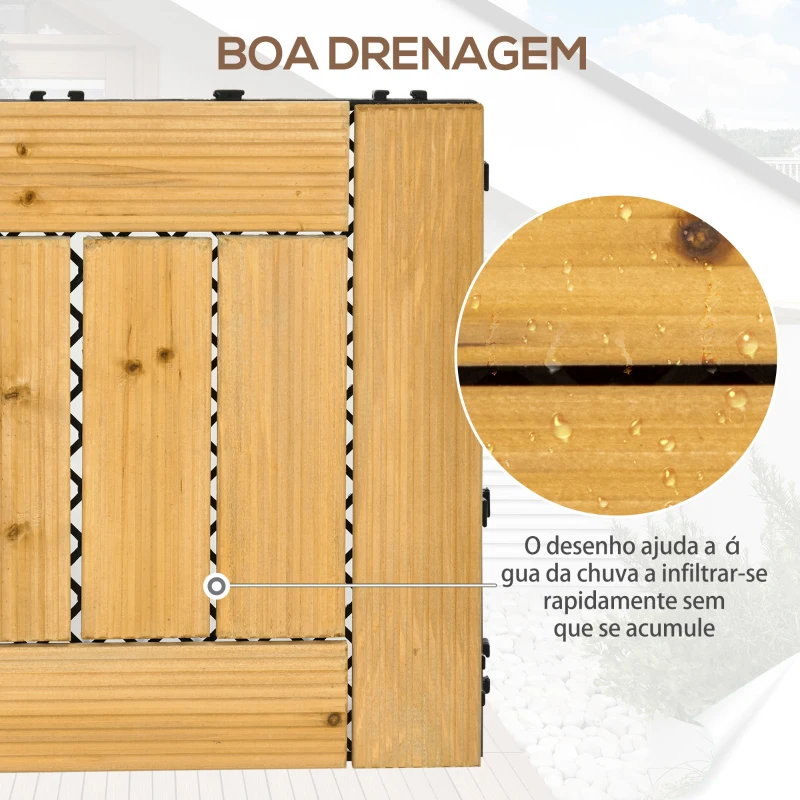Outsunny Conjunto de 27 Peças de Deck de Madeira para Exterior 30x30cm Área de 2,43 m² com Sistema Clic Madeira