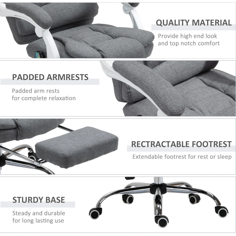 Vinsetto Heated 6 Points Vibration Massage Executive Office Chair Adjustable Swivel Ergonomic High Back Desk Chair Recliner with Footrest Grey(m-9)