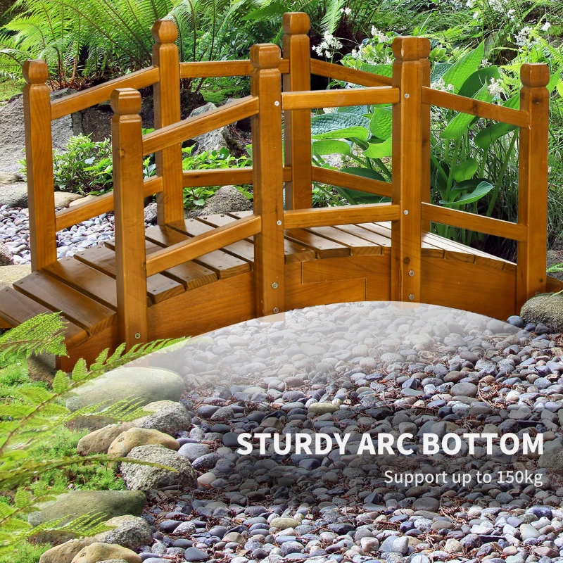 Outsunny Wooden Garden Bridge - With Safety Railings, Arc Footbridge for Backyard Pond Stream, Brown