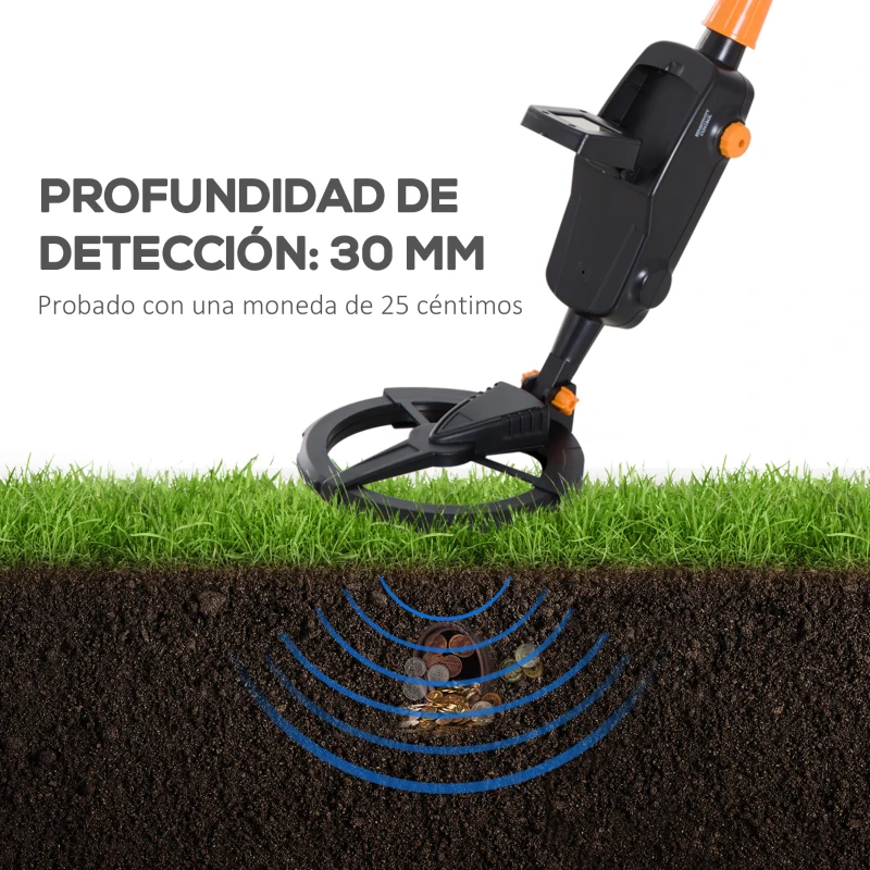 Outsunny Detector de Metales Fácil de usar Alta Precisión Pantalla LCD Bobina de Búsqueda Impermeable Ideal para Principiantes
