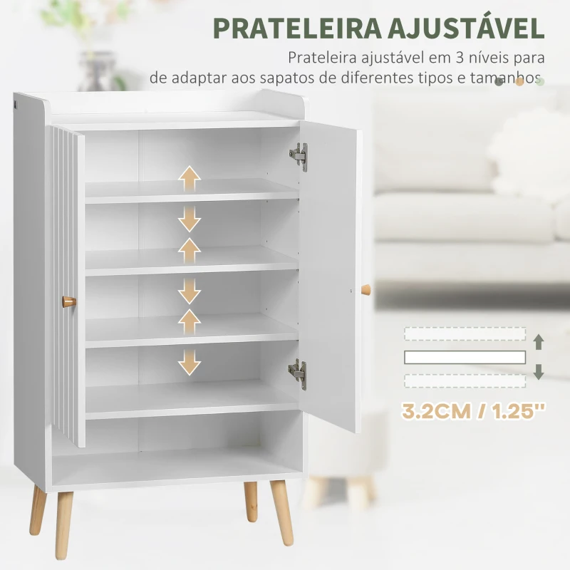 HOMCOM Sapateira com Prateleira Aberta e Prateleiras Ajustáveis para 15 Pares de Sapatos para Corredor Entrada 60x33x100cm Branco