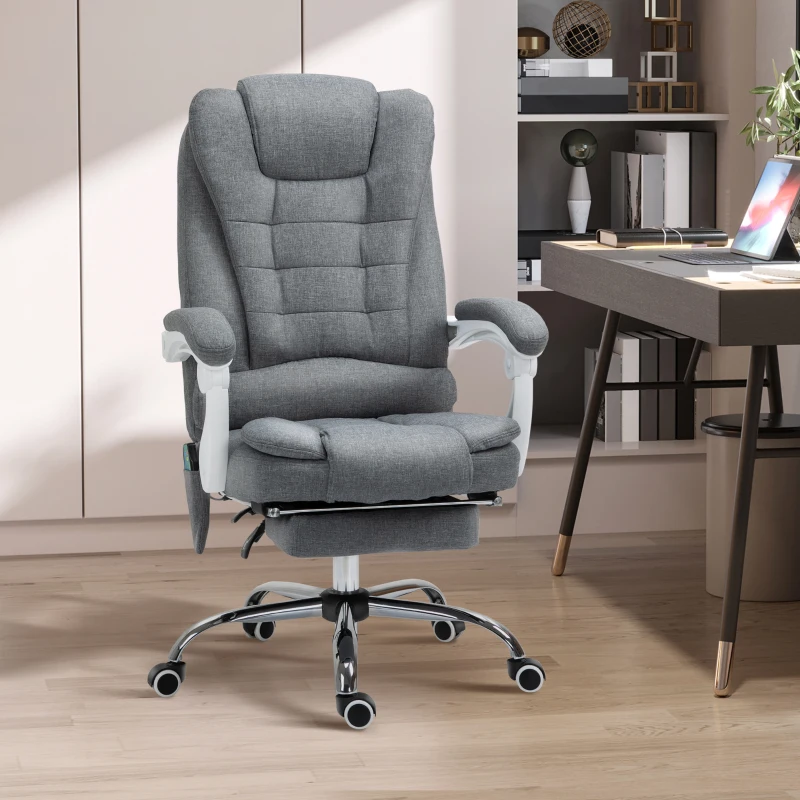 Vinsetto Heated 6 Points Vibration Massage Executive Office Chair Adjustable Swivel Ergonomic High Back Desk Chair Recliner with Footrest Grey(m-13)
