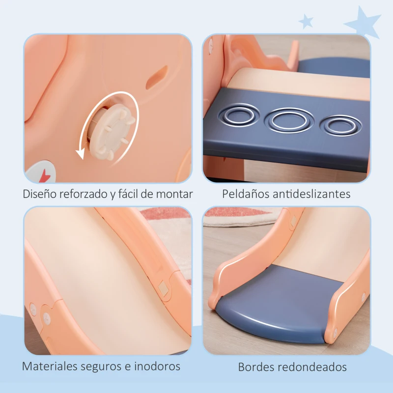 AIYAPLAY Tobogán para Niños 18-48 Meses Tobogán Infantil para Interior y Exterior Jardín Máx.50 kg 182x43,5x77,5 cm Rosa