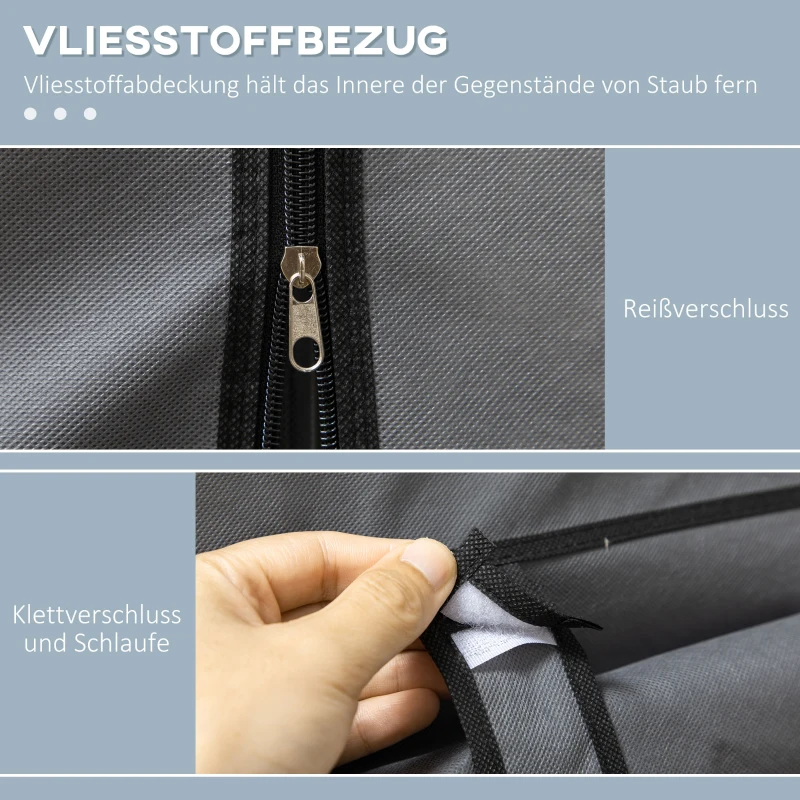 HOMCOM stoffen kledingkast, kledingkast met kledingrekken en laden, opvouwbare kledingkast met ritssluiting, opvouwbare kledingkast voor slaapkamer, niet-geweven stof, donkergrijs, 125 x 43 x 162,5 cm(m-5)
