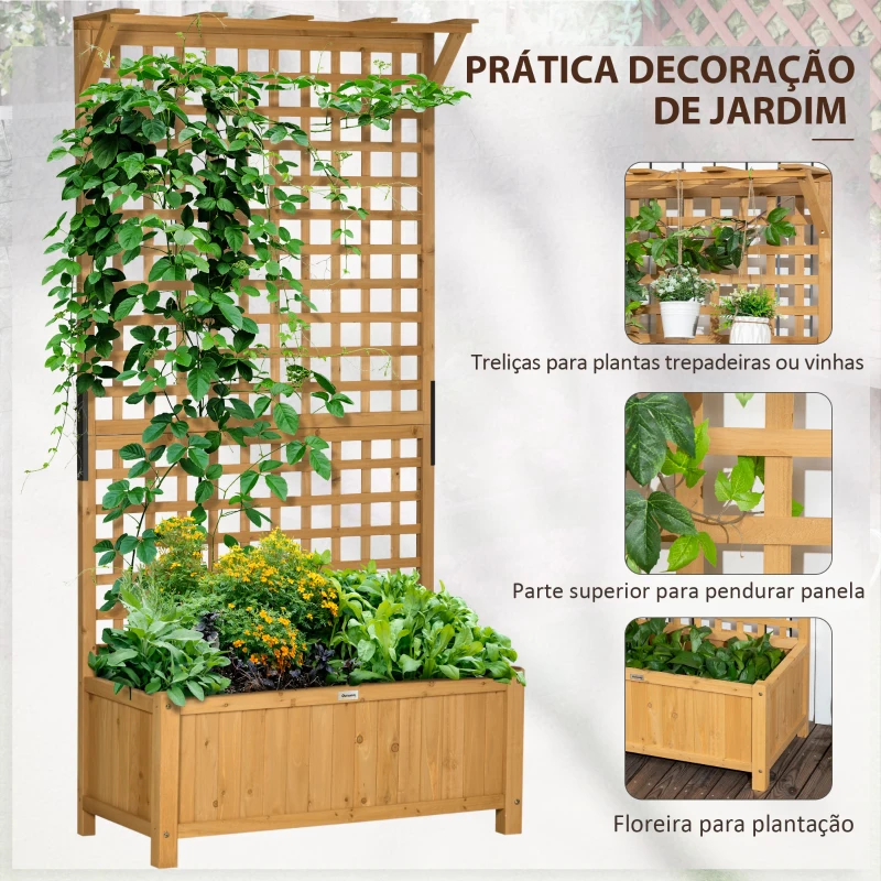 Outsunny Floreira com Treliça de Madeira Caixa de Plantio com Suporte para Plantas Trepadeiras 90x45x183cm Madeira