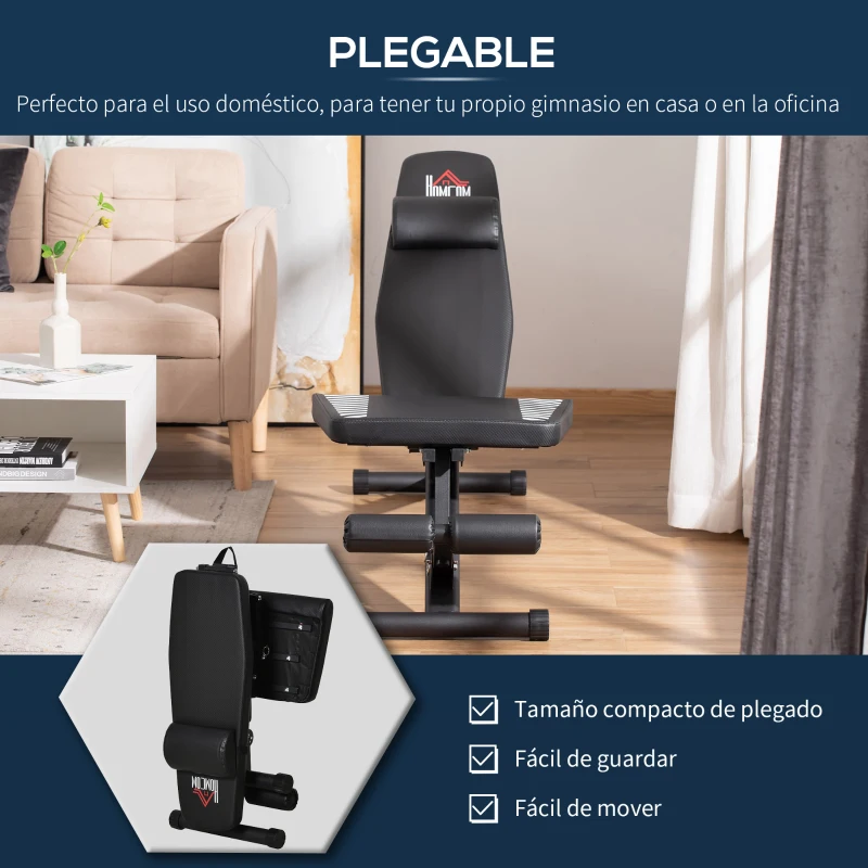 HOMCOM Banco de Pesas Plegable Banco de Musculación Ajustable con Respaldo Inclinable en 6 Posiciones y Reposacabezas para Entrenamiento Cuerpo Completo Gimnasio Carga 120 kg Negro
