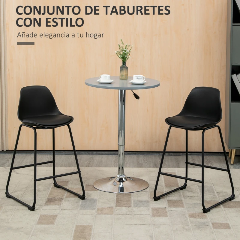 HOMCOM Juego de 2 Taburetes Altos de Cocina Tapizado en PU Taburetes de Bar de Estilo Moderno 43x43x82 cm Negro