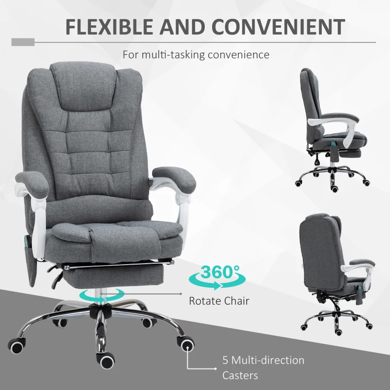 Vinsetto Heated 6 Points Vibration Massage Executive Office Chair Adjustable Swivel Ergonomic High Back Desk Chair Recliner with Footrest Grey(m-8)