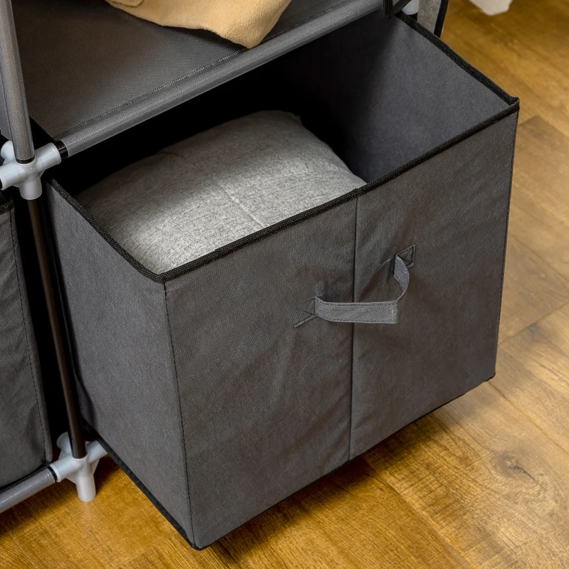 HOMCOM stoffen kledingkast, kledingkast met kledingrekken en laden, opvouwbare kledingkast met ritssluiting, opvouwbare kledingkast voor slaapkamer, niet-geweven stof, donkergrijs, 125 x 43 x 162,5 cm(m-7)