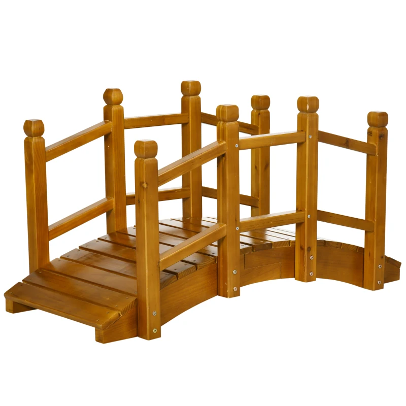 Outsunny Wooden Garden Bridge - With Safety Railings, Arc Footbridge for Backyard Pond Stream, Brown
