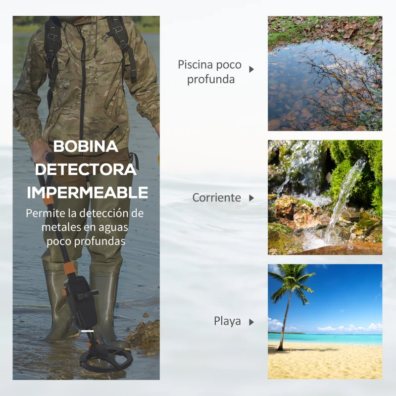 Outsunny Detector de Metales Fácil de usar Alta Precisión Pantalla LCD Bobina de Búsqueda Impermeable Ideal para Principiantes