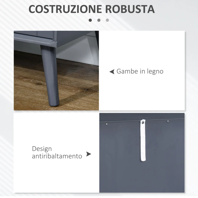 HOMCOM Armadietto Due Ante in Vetro con 2 Cassetti, Spazio Aperto e Piano d'Appoggio, 95.5x40x78 cm, Grigio