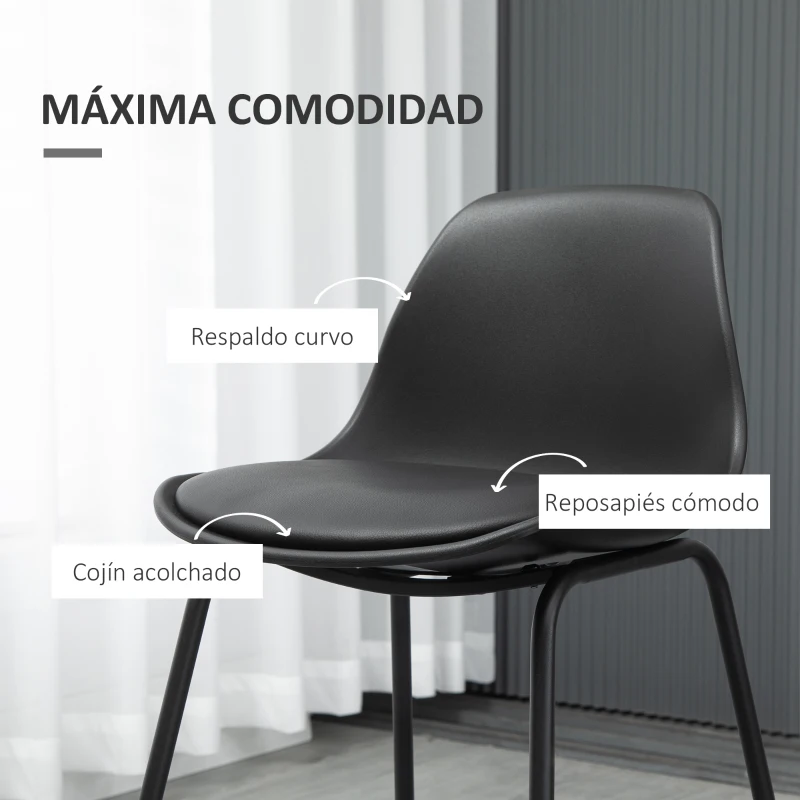 HOMCOM Juego de 2 Taburetes Altos de Cocina Tapizado en PU Taburetes de Bar de Estilo Moderno 43x43x82 cm Negro