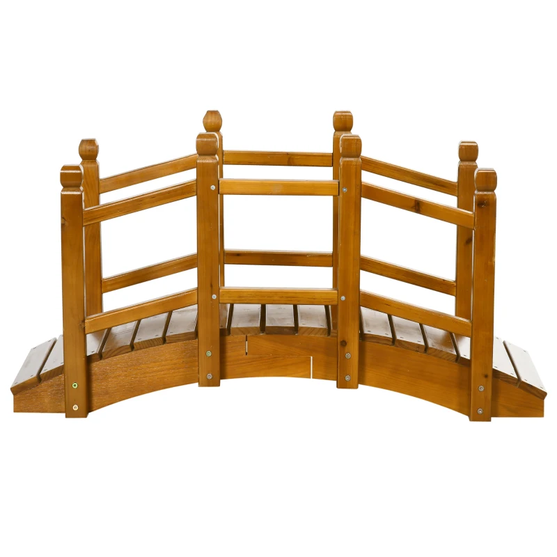Outsunny Wooden Garden Bridge - With Safety Railings, Arc Footbridge for Backyard Pond Stream, Brown