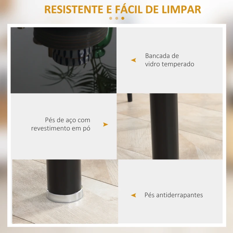 HOMCOM Mesa de Jantar Retangular Moderna com Bancada de Vidro Temperado e Pés de Aço 120x60x75cm Preto